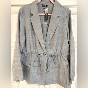 NWT SZ L Soho Apparel Gray Drawstring-Waist Lightweight Blazer